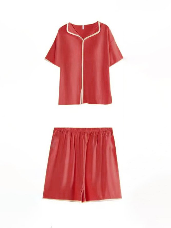 Breathable Comfortable Loose Casual Plain Lounge Set