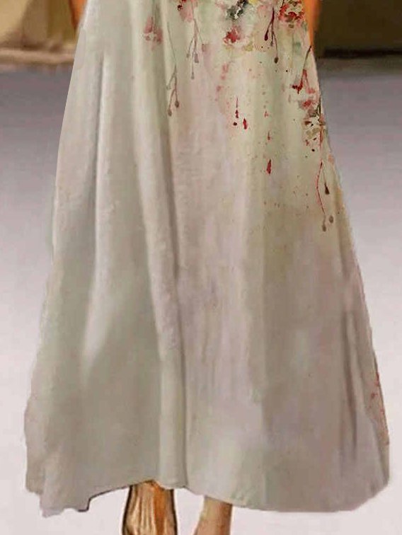 Round Neck Floral Casual Maxi Dress