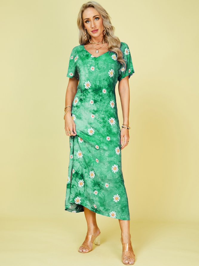 Blue Purple Ombre/tie-Dye Short Sleeve Shift Crew Neck Knitting Dress