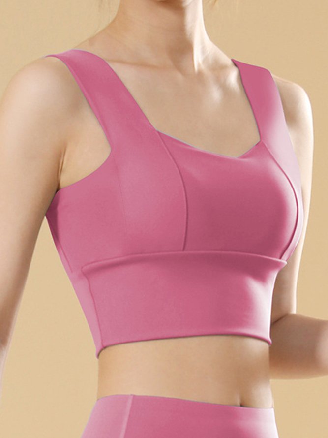 Wide Shoulder Straps Push Up Neck Long Hem Sports Bra
