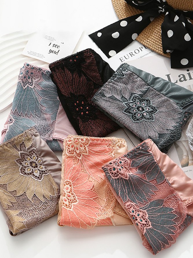 Breathable High Elastic Sexy Exquisite Lace Mid Waist Panties