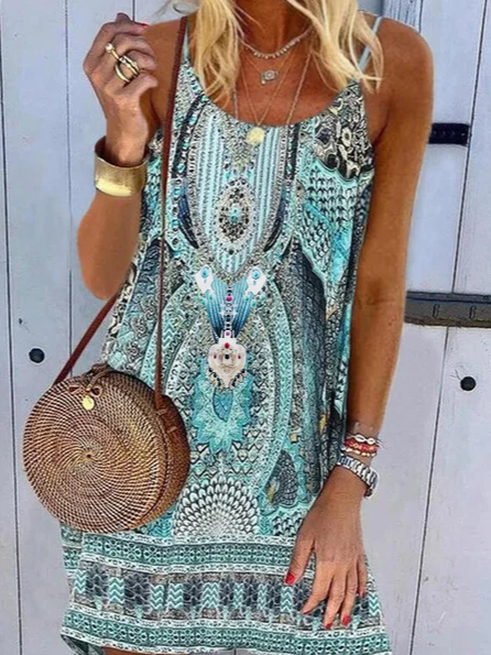 Sleeveless A-Line Tribal Weaving Dress