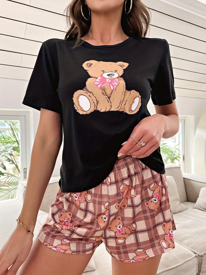 Bear Check Print Pajama Set