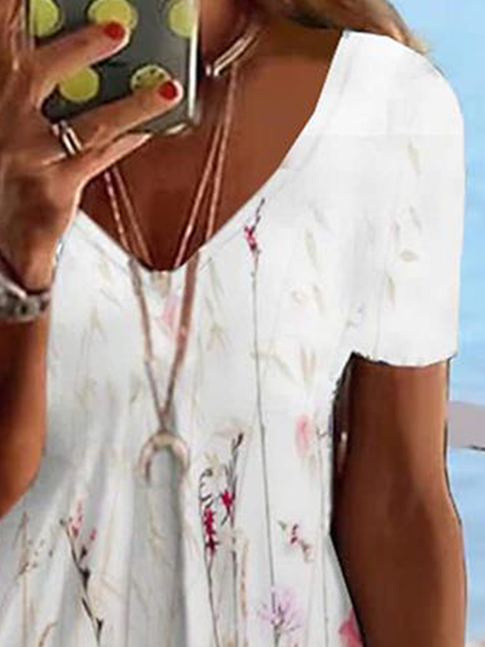V Neck Floral Fit Casual Dress