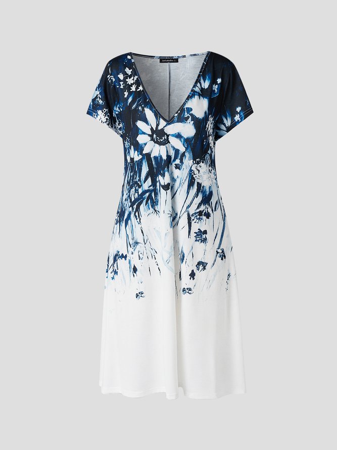 Floral Casual V Neck Dress