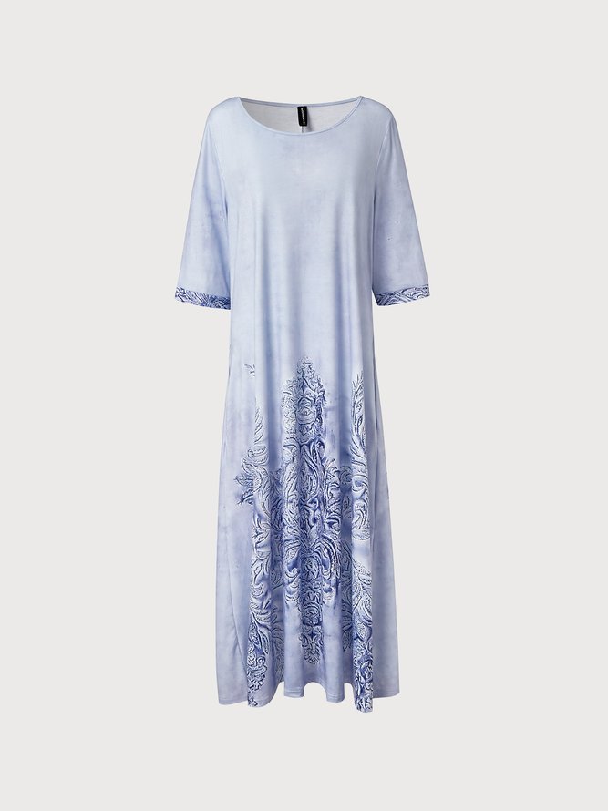 Round Neck Ethnic Casual Midi Dress