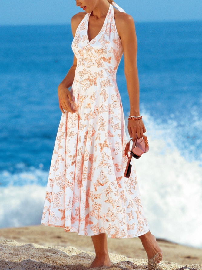 Casual Halter Regular Fit Floral Dress