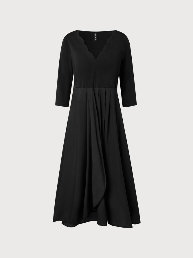 V Neck Elegant Black Slim Fit Knit Midi Prom Dress