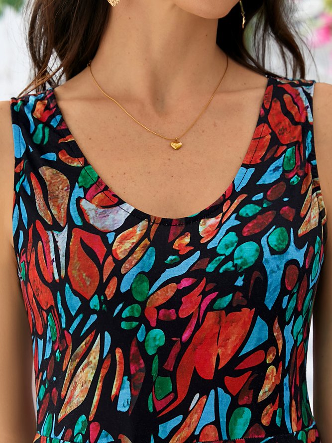 Geometric Vacation Loose V Neck Dress