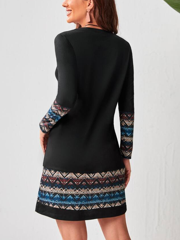 Boho Crew Neck Ethnic Loose Dress