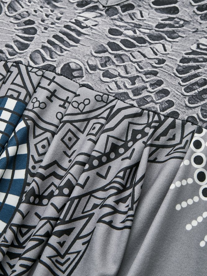 V Neck Loose Ethnic Midi Dress