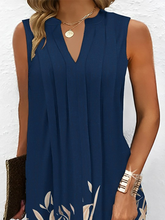 Notched Floral Casual Loose Dress