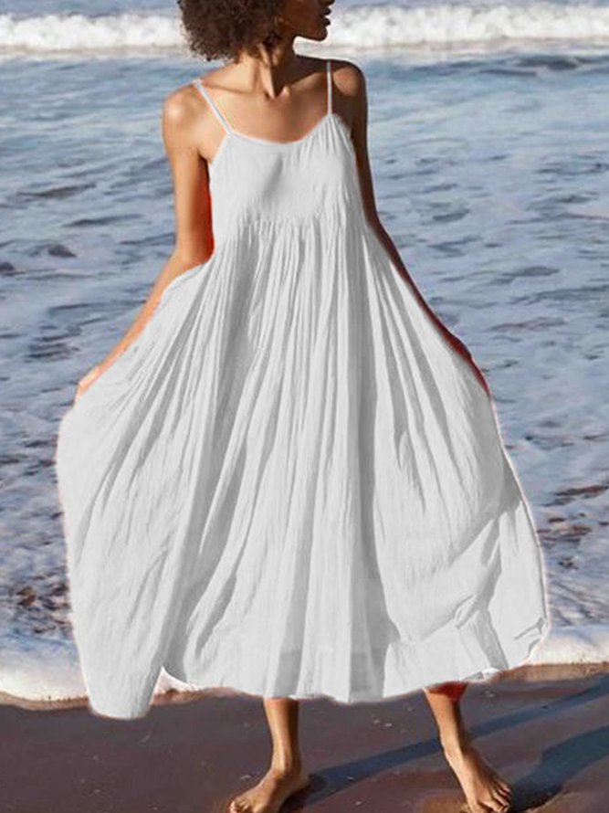 Women Summer Swing Spaghetti Cotton Holiday Boho Maxi Weaving Dress