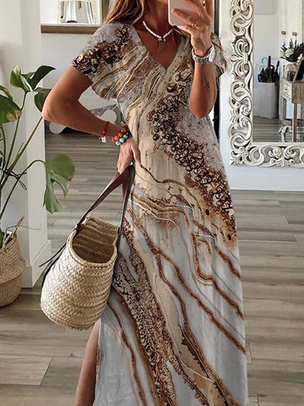 V Neck Ombre Vacation Maxi Dress