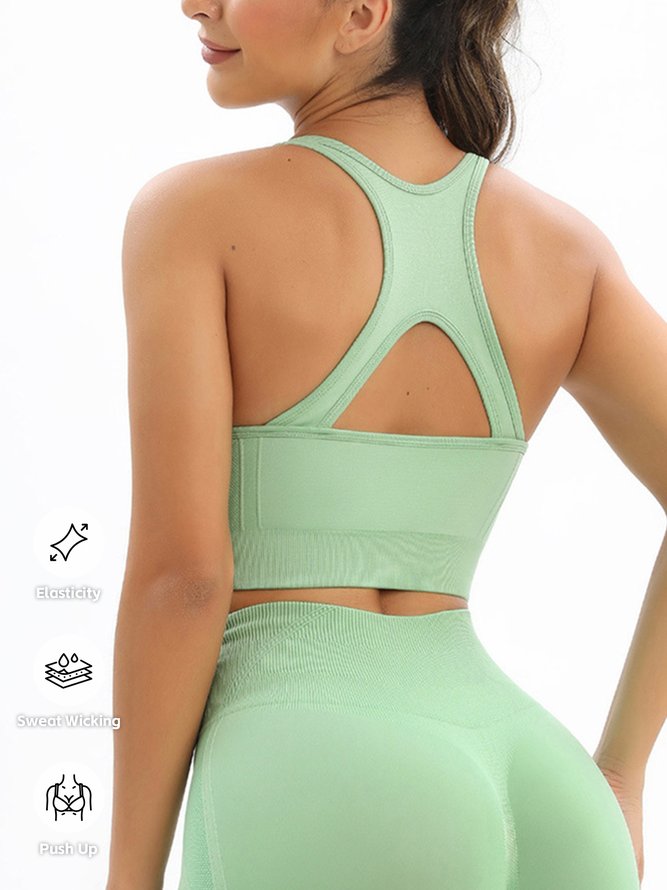 Seamless knitted solid color beautiful Back Gathered High elastic sports Bra Running Fitness Yoga clothes vest