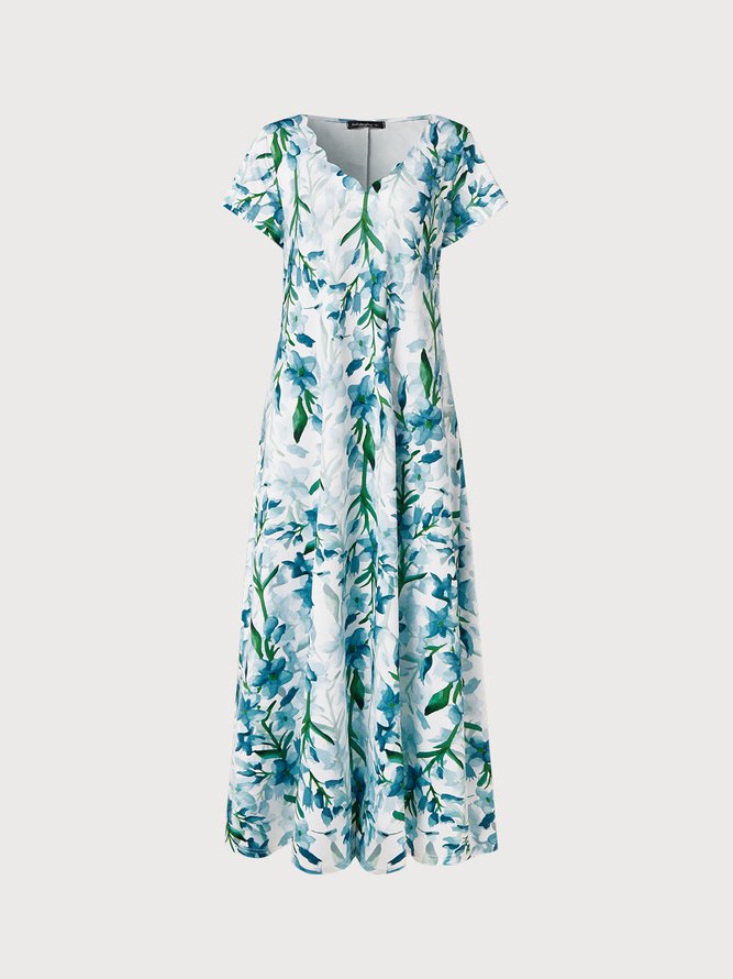 V Neck Floral Vacation Beach Maxi Prom Dress