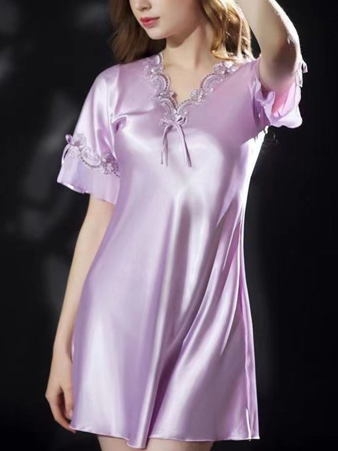 Women Lace V Neck Silk Nightdress