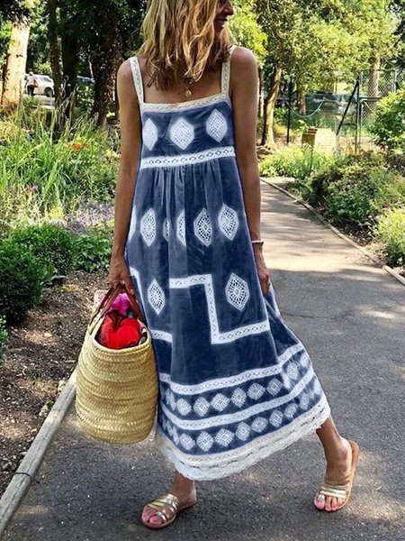 Women Fashion Bohemian Loose Casual Sleeveless Maxi Dress