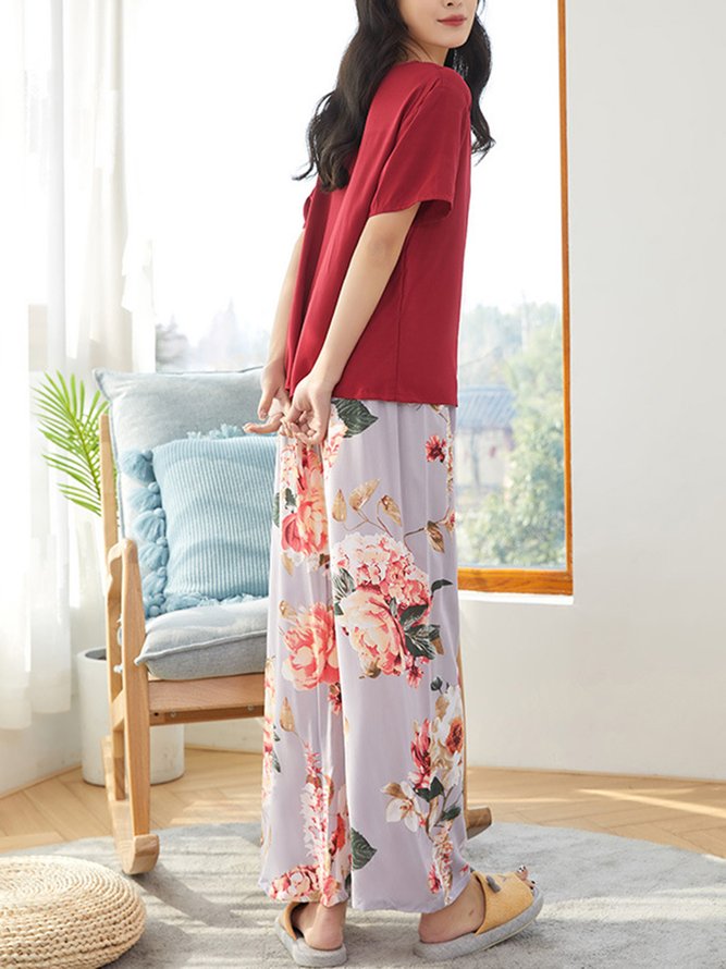 Breathable Comfortable Floral Casual Loose Pajama Set