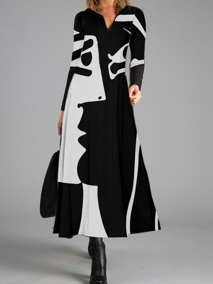 Color Block Casual V Neck Dress