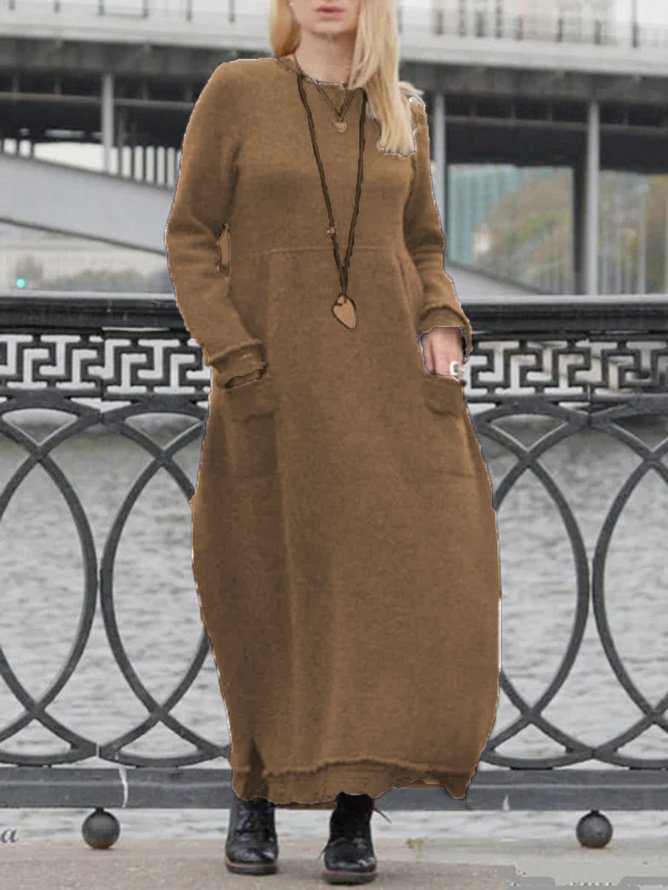 Plain Cowl Neck Loosen Fall Dresseswomen's Clothing