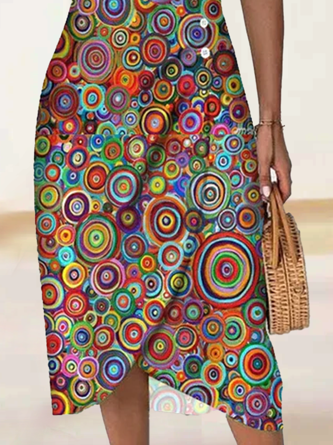 Retro V-Neck Multicolor Midi Dress