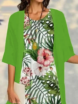 Floral Loose Crew Neck Vacation Two-Piece Set