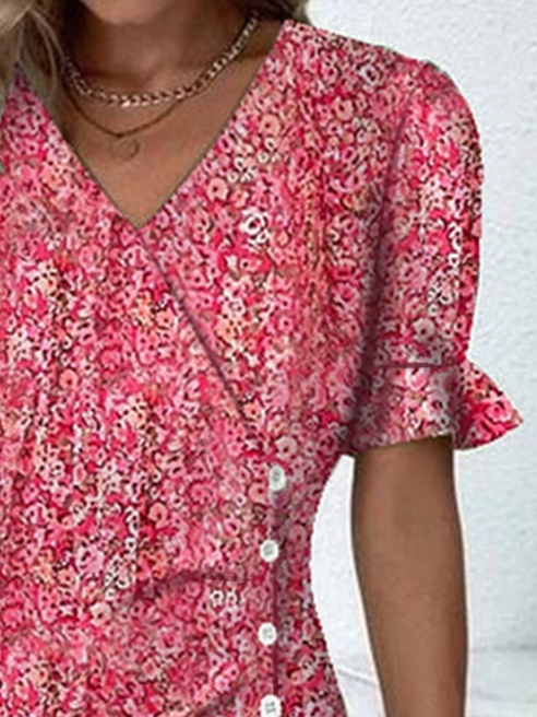 Ditsy Floral Flounce Sleeve Wrap Hem Dress