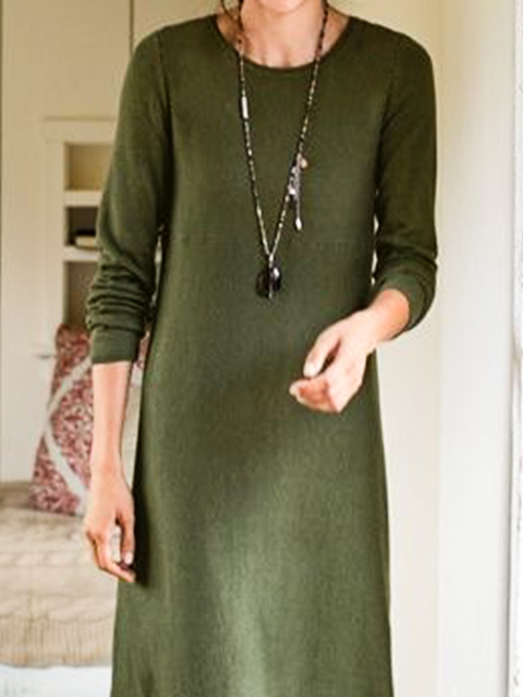 Cotton-Blend Casual Regular Fit Plain Dress
