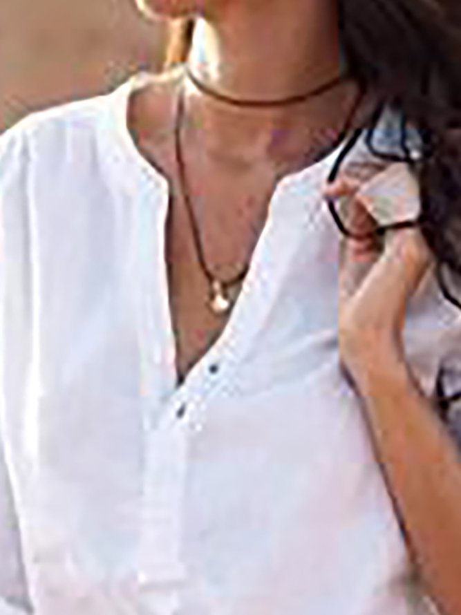 Stand Collar Women Daytime Half Sleeve Basic Pockets Solid Summer Prom Dress