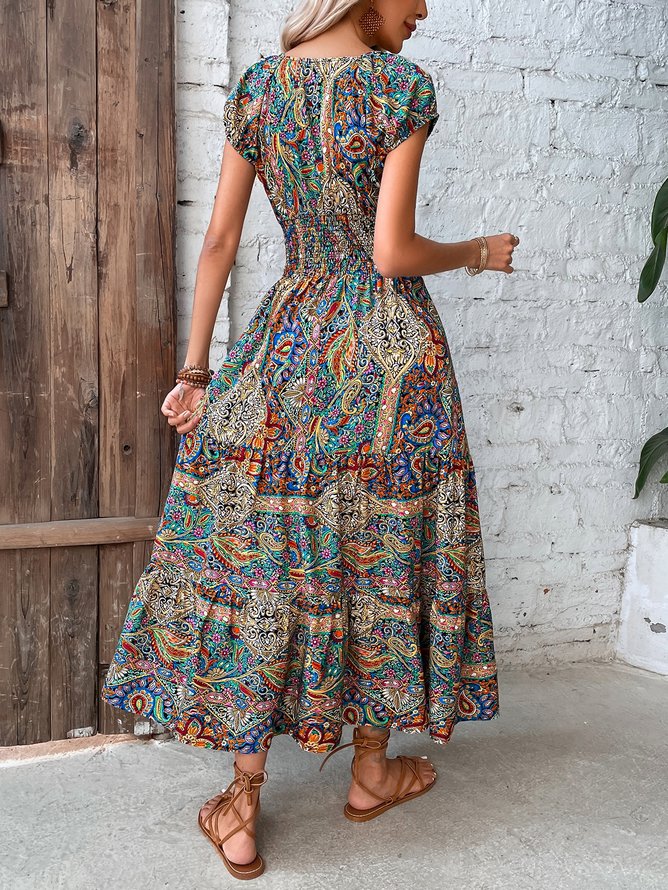 Paisley Ethnic V Neck Scramble Dress
