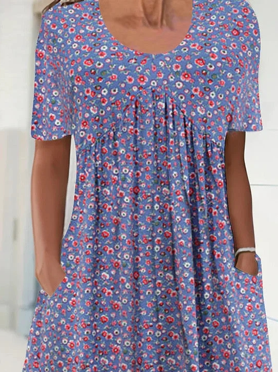 Ditsy Floral Crew Neck Loose Casual Dress
