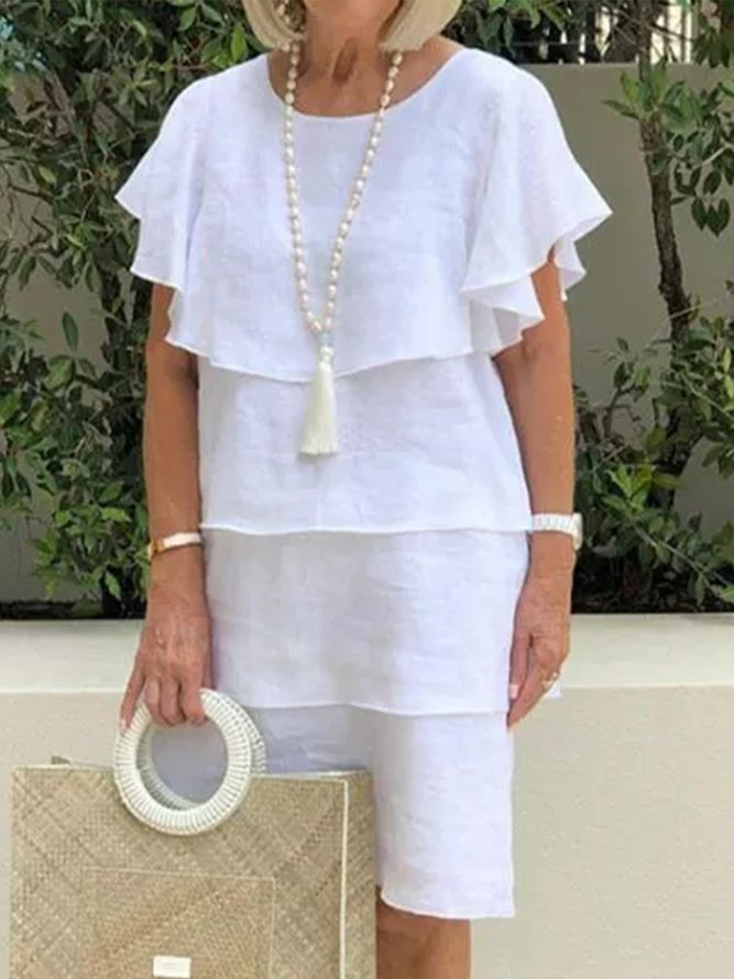 Casual Linen Loose Solid Holiday Midi Dress