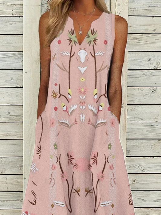 Floral V Neck Regular Fit Short Sleeve Woven Dress