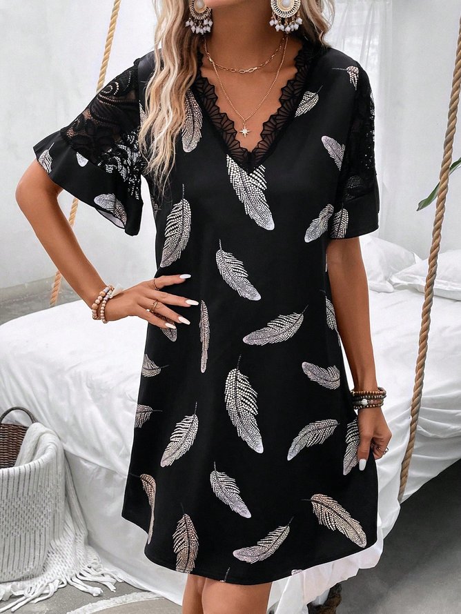 Feather Pattern Casual Loose Lace Dress