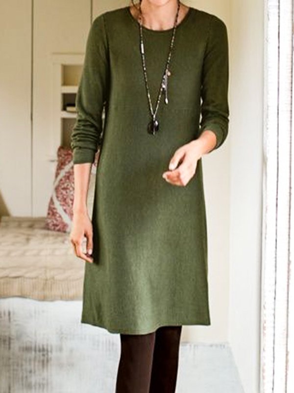 Cotton-Blend Casual Regular Fit Plain Dress