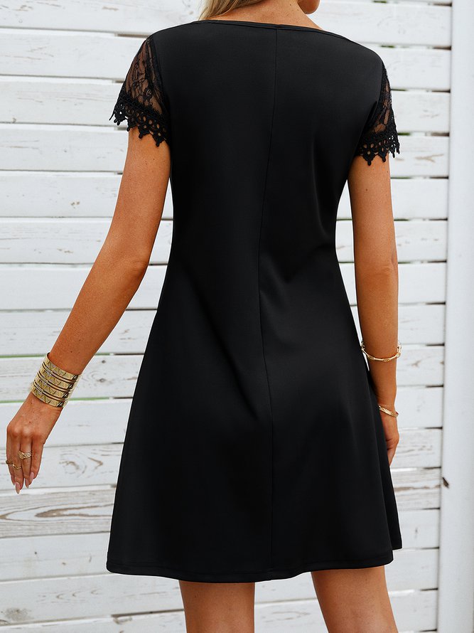 V Neck Simple Plain Lace Dress