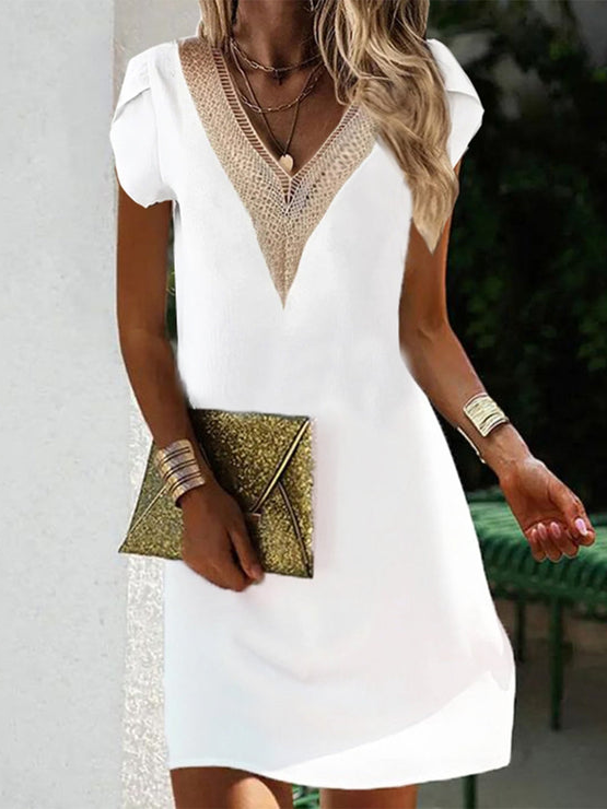 Plain V Neck Simple Lace Dress