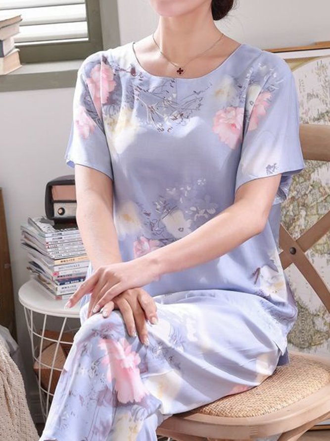 Breathable Cozy Floral Print Cotton Linen Pajama Set