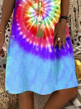 Fashion New Tie-Dye V Neck Dresses