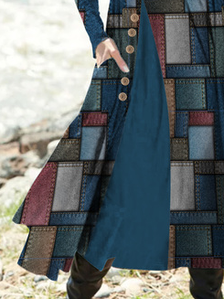 Casual Buttoned Wool/Knitting Asymmetrical Dress