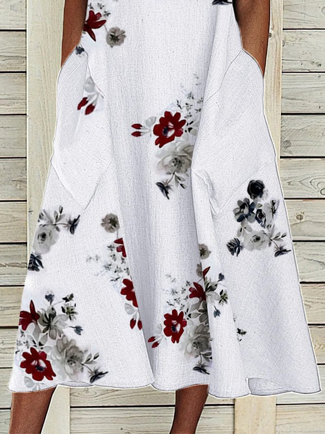 Boatneck Floral Casual Midi Dress