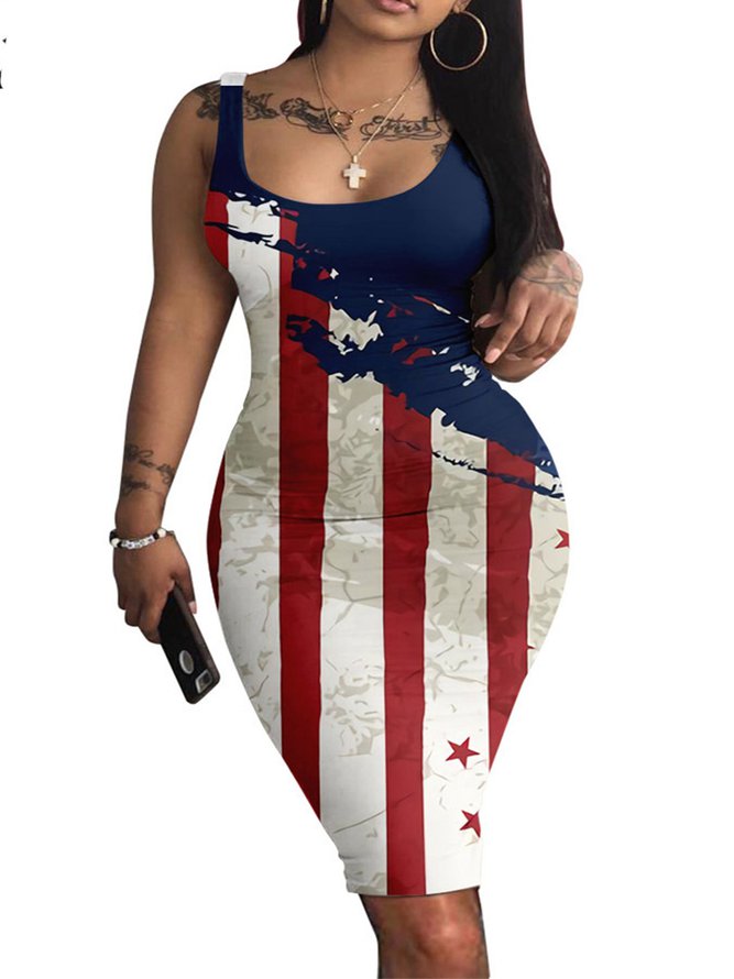 Sleeveless U-Neck Casual Dresses