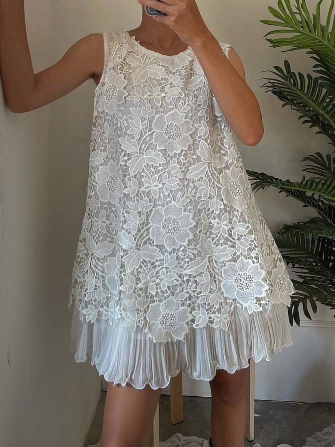 Loose Crew Neck Vacation Dress