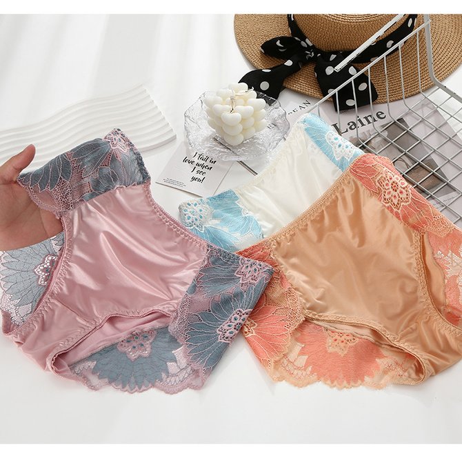Breathable High Elastic Sexy Exquisite Lace Mid Waist Panties