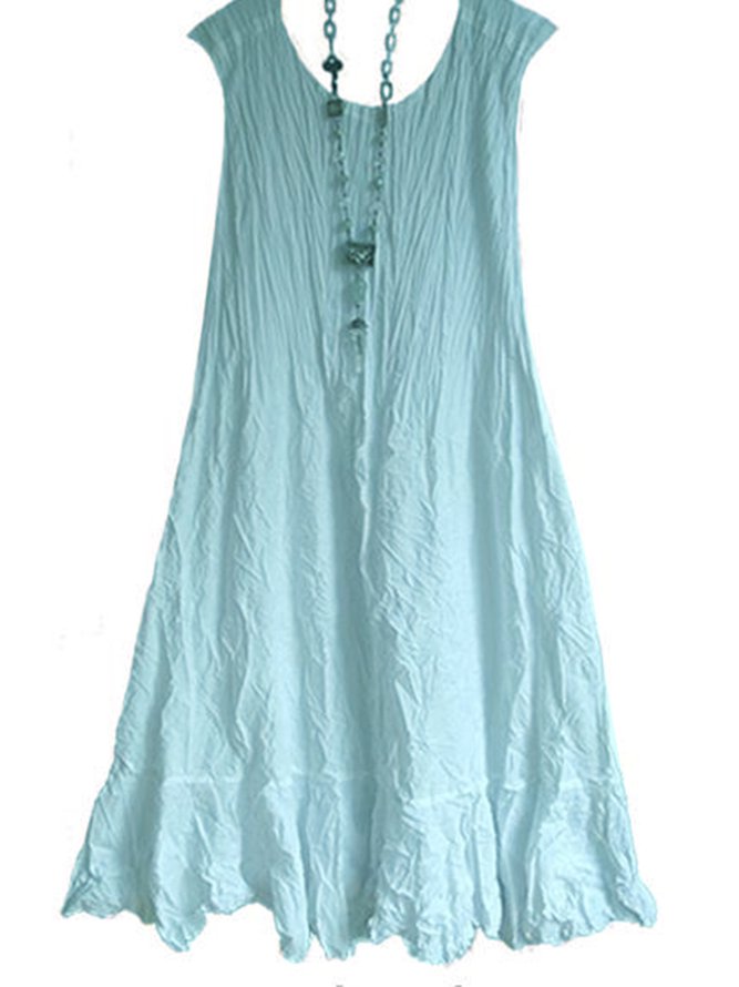 Crew Neck Women Weaving Dress Shift Daytime Casual Cotton-Blend Weaving Dress