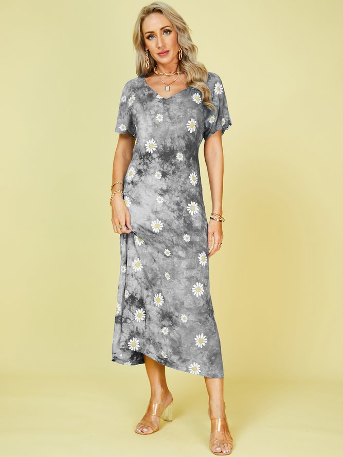 Blue Purple Ombre/tie-Dye Short Sleeve Shift Crew Neck Knitting Dress