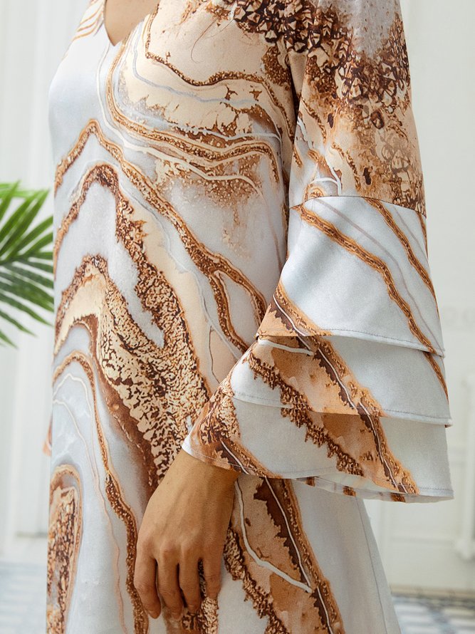 Frill Sleeve Loosen Vacation Short sleeve Woven Dress