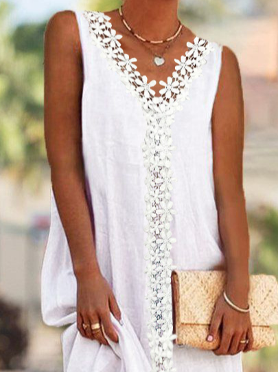 V Neck Lace Solid Formal Midi Prom Dresses