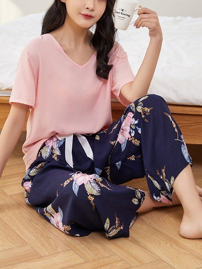 Breathable Comfortable Floral Casual Loose Pajama Set